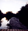 Kelham Island weir at sunset at the site of proposed Brooklyn Bridge