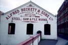 Part of Alfred Beckett and Sons Ltd, steel saw and file works, Brooklyn Works created into a Walkway along the River Don from Ball Street Bridge with the former Cornish Place Works extreme right