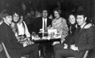 View: v01979 Window dressers, Ann West (left) with husband Alan, Mary Short, Gary Ellinger (manager) with partner and Jenny and future husband John Moore at Pauldens (now Debenhams) annual staff party at the Top Rank Club