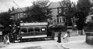 Nether Edge Tram Terminus and double deck electric tram, Nether Edge Road, Machon Bank Road in background