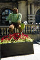 Floral Sculpture of Sheffy Stan the steelworker pouring (teeming) crucible steel