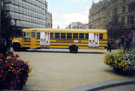 American school bus on display on Fargate