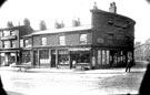 Shalesmoor at junction with Hoyle Street. Premises include (left to right), No. 327 Issac Winestone, painter and paperhanging dealer, No. 333 Robert Williams, fruiterer, No. 335 Samuel Greenwood, fishmonger