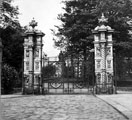 Godfrey Sykes' Gates, Western Bank, Weston Park. Elliott Monument in background