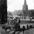 Junction of Fargate and Church Street at Cole's corner. Cathedral SS Peter and Paul in background