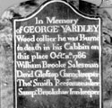 Gravestone in Ecclesall Woods, on the Beauchief side, in memory of George Yardley, charcoal burner who died in his cabin when it caught fire