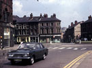 Looking towards West Bar at junction of Corporation Street from West Bar Green. No. 100, West Bar, former Gaiety Theatre, on corner