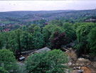 Elevated view looking west up the Porter Valley from the University of Sheffield's Sorby Hall of Residence with Endcliffe Vale Road in the foreground