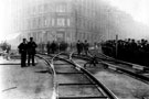 View: y00601 Laying tram tracks on Church Street and Fargate showing Cole Brothers, department store, in background