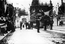 View: y00685 Fitzalan Square and High Street decorated for the royal visit of King Edward VII and Queen Alexandra