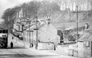 Tram No 290 on Psalter Lane, from junction with Ecclesall Road South and Banner Cross Tram Termini. The end cottage, nearest the camera, is the 'Weigh House', former Toll House. The row of cottages behind it were named Banner Cross Cottages