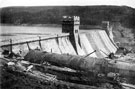 Construction of Howden Dam, Howden Reservoir (above), empty Derwent Reservoir, right