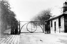 Lodge and gates to Broom Hall Park (Broomhall Road beyond gates), from junctions of Broomhall Street, Broomhall Place and Wharncliffe Road