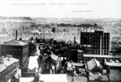 South east view of Sheffield from the roof of the Town Hall. Surrey Street, left (including the old Free Central Library, formerly the Mechanics Institute), Walker and Hall, Electro Works, right. Park district in background