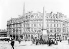 Jubilee Monolith, Town Hall Square. Yorkshire Penny Bank, Albany Hotel and Carmel House, Fargate in background