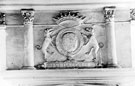 The Shrewsburys Coat of Arms carved over the fireplace in Queen Mary's room at the Turret Lodge at Sheffield Manor House, Manor Park.