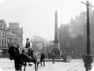 Jubilee Monolth, Town Hall Square, looking towards Fargate. Albany Hotel and Carmel House, right