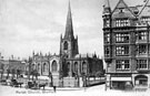 View: y01939 Cathedral Church of SS. Peter and Paul showing (right) No. 1, High Street, Pawson and Brailsford, printers, Parade Chambers, right