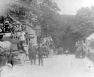 Horse drawn coach outside the Eyre Arms, Hassop, Derbyshire