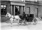 Horse drawn carriage outside licensed premises at 9 Princes Street, Rotherham run by John Jeffries