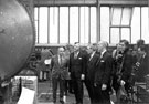 View: y02712 Prime Minister, Edward Heath is shown a giant circular saw by Tom Burleigh (right of Prime Minister), chairman of Firth Brown Tools and Master Cutler during his visit to Firth Brown Tools Ltd., Speedicut Works, Carlisle Street East