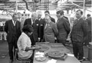 View: y02714 Prime Minister, Edward Heath is shown circular sawmaking by an employee during his visit to Firth Brown Tools Ltd., Speedicut Works, Carlisle Street East with Tom Burleigh (left of Prime Minister), chairman of Firth Brown Tools and Master Cutler