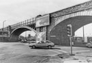 View: s27976 Attercliffe Road Railway Bridge part of Norfolk Midland Railway Viaduct spanning Sutherland Street (right)