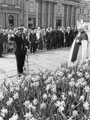 View: s28125 Commander Mike Norman and Canon Denis McKee at the Memorial Service outside the Cathedral for the loss of life aboard the Type 42 Class Destroyer HMS Sheffield destroyed in action during the Falklands War 1982