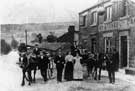 Group in front of Blue Ball Inn, No. 281 Main Road and junction with Brightholmlee Lane, Wharncliffe Side