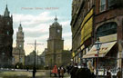 View: t06417 Pinstone Street, looking towards St. Paul's Church and Town Hall