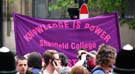 View: a00990 Sheffield College banner at a protest against an English Defence League (EDL) visit to Sheffield