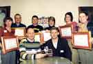 View: a01949 Kes Gray and Nick Sharratt, winners of the Sheffield Children's Book Award 2001, together with other shortlisted authors