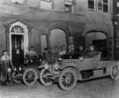 View: arc00116 Vehicles pictured at the start of the 24 hours non-stop road record, outside Hattersley and Davidson Auto Co premises, Norfolk Street