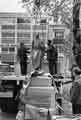 View: s32254 Statue of James Montgomery being placed in the Sheffield Cathedral forecourt, Church Street