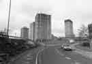 View: s32922 St Philip's Road, Netherthorpe, showing (far left) Netherthorpe Road Netherthorpe flats (centre) and the University of Sheffield Arts Tower (right) 