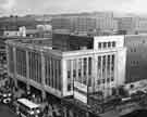 View: s33449 John Walsh Ltd, department store (latterly Rackhams, House of Fraser and T.J.Hughes), junction of High Street and Arundel Gate with Park Hill flats in the background