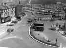 View: s34657 Construction of Sheaf Square roundabout, looking towards Pond Street with Howard Hotel and Sheffield Wholesale Linoleum Company (left) 