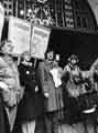 View: s35399 David Blunkett (centre at microphone) speaking outside the Town Hall at a NALGO demonstration against cuts in local government expenditure.