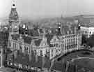 View: s35526 Elevated view of the Town Hall, Peace Gardens and the backs of shops on Pinstone Street