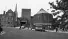 View: s36201 Central United Reformed Church, Norfolk Street with rear of Marks and Spencer, department store (centre) and Chapel Walk (right)