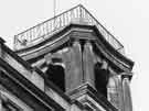 Carved stonework and railings on British Steel Corporation offices, Brightside Lane