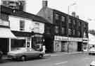 View: s38567 Nos.64-78 London Road showing (left to right) Cafe Continental (No.78); A.Edley, watch repairer (No.76); Car Spares (Sheffield) Enthusiast Supplies, motor accessories (Nos.68-72) and Garfitts Ltd, lawn mower fittings specialists (No.66)