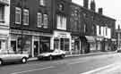 View: s38624 Shops on London Road, Highfield showing (left to right) Wilkin Alarms Ltd; Hallam Insurance Consultants Ltd; B.Barker, baker and confectioner; Hair Raisers Salon; Phillips and Son and William Hill, bookmakers