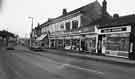 View: s38633 London Road at Heeley Bottom showing (right to left) Brad's kiosk, newsagents and Matthews (Furnishers) Ltd, house furniture dealers (Nos.491-497)                   