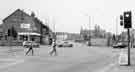 View: s38638 London Road at junction of Queens Road (right) and Wolseley Road (left) showing National Westminster Bank (left) and Lowfield Primary School (right)