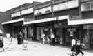 View: s39018 Shops in The Square, Woodhouse showing (left to right) Thresher, off licence and Nottingham Building Society