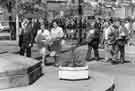 View: s39801 Donetsk [Ukraine, USSR] visitors to Sheffield at a wreath laying ceremony at the Sheffield War Memorial in Barkers Pool