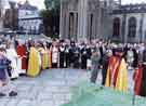 View: s39924 Rededication of Cathedral Square with (centre) Mike Bower, Council leader and Neil Kinnock