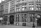 View: s40515 Prudential Assurance Company, Prudential Building, Nos. 87 - 89 Pinstone Street at the junction with St. Paul's Parade showing Laura Ashley shop (centre) and Council's Recreation Dept. office for Passport to Leisure, leisure gardens and allotments