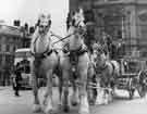 View: s40590 Dray horses from Whitbread Brewery at the Sheffield Festival parade outside the Town Hall, Pinstone Street